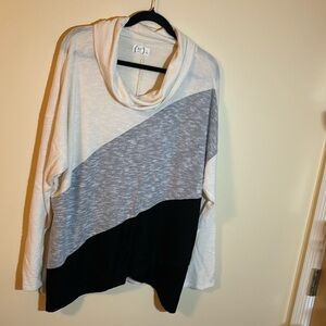 Color blocks white-grey-black cowel neck tunic.